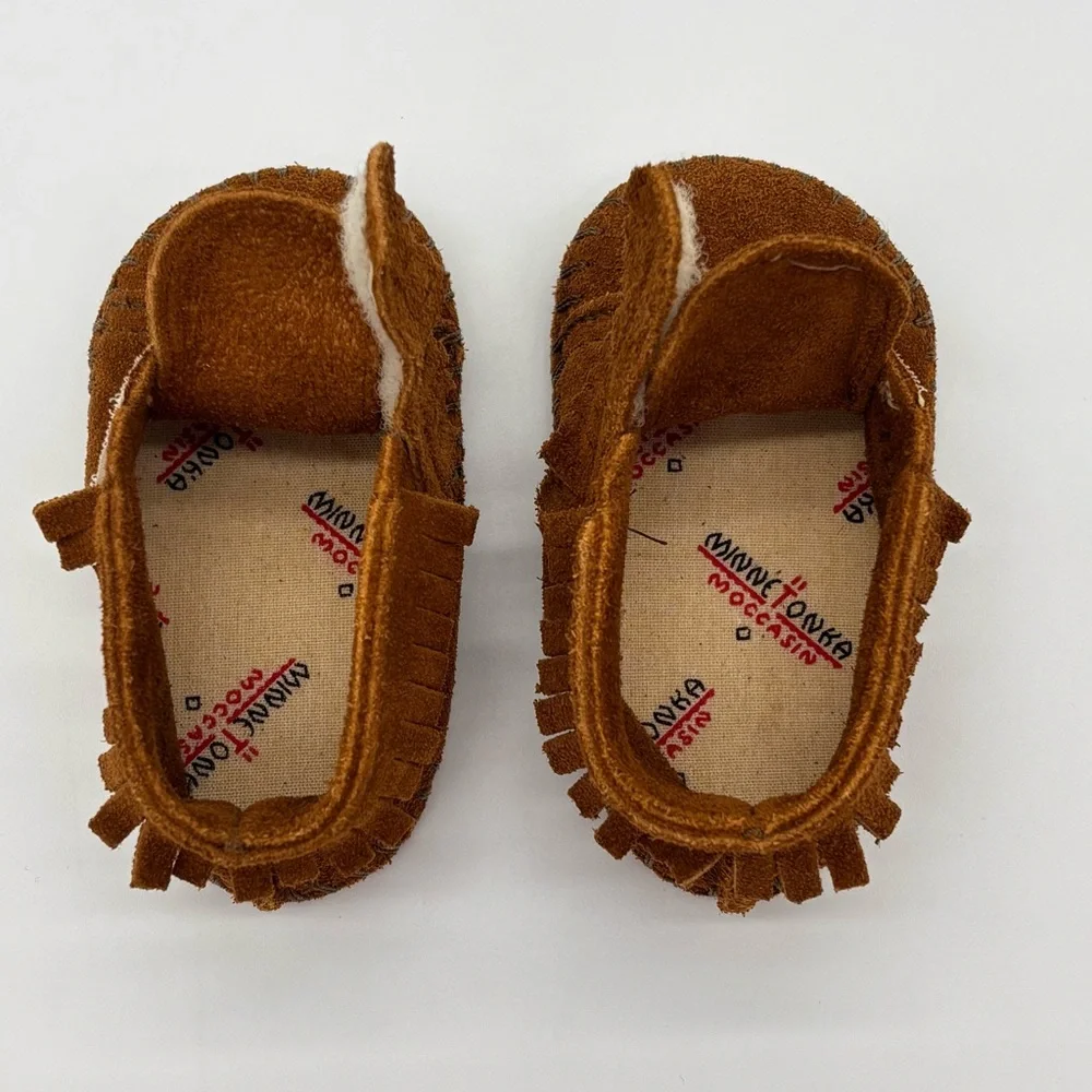 Minnetonka Baby Moccasins Infants 1 Brown Suede Fringe Soft Sole Boho Western